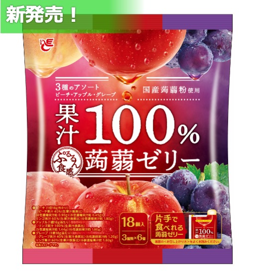 18個果汁100%蒟蒻ゼリー　ピーチ+アップル+グレープ