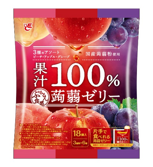 18個果汁100%蒟蒻ゼリー　ピーチ+アップル+グレープ